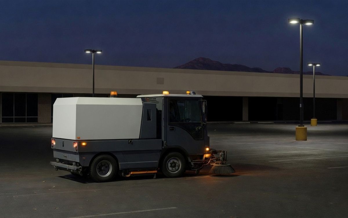 Illustration of nighttime scheduled parking-lot sweeping