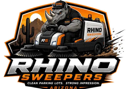 Rhino Sweepers mascot logo, the exterior services division of JV Cleaning